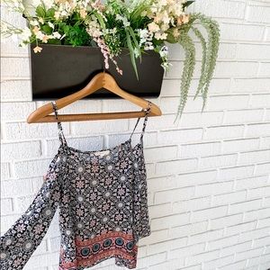 Nabee Boho Floral Sheer Flowy Cold Shoulder Top